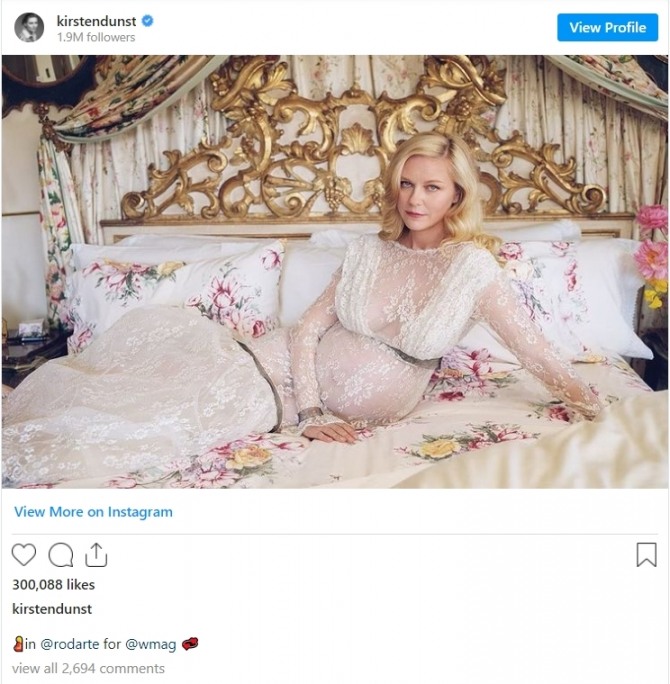 커스틴 던스트가 공개한 둘째 임신 당시 모습. 사진=커스틴 던스트 인스타그램