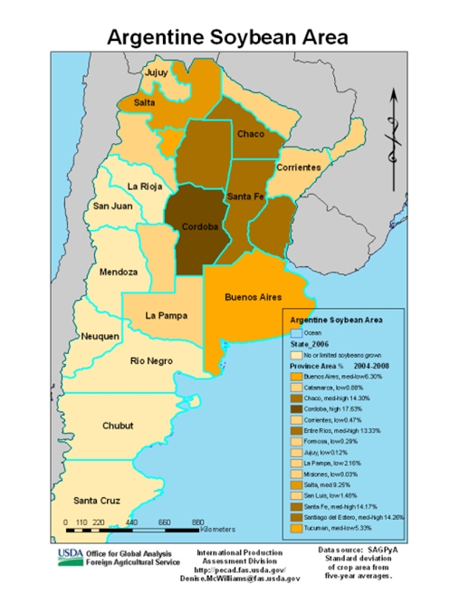 아르헨티나의 콩재배지역.사진=미국 농무부(USDA)