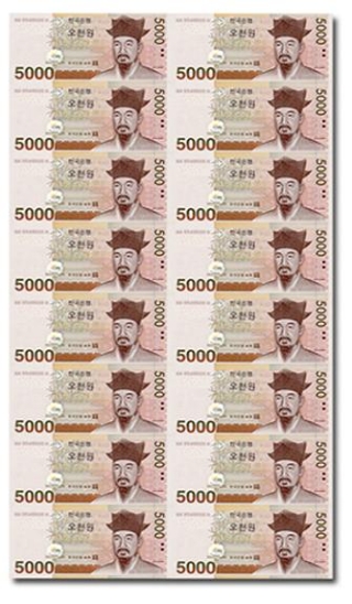 한국조폐공사의 오천원권 16매 연결형 은행권 이미지. 사진=한국조폐공사  