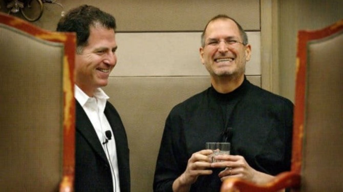 마이클 델 델 컴퓨터 창업자(왼쪽)와 생전의 스티브 잡스 애플 창업자. 사진=애플인사이더