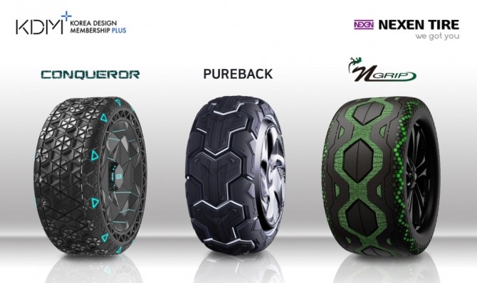 넥센타이어가 미래 컨셉 타이어 3종을 공개했다. 사진=넥센타이어