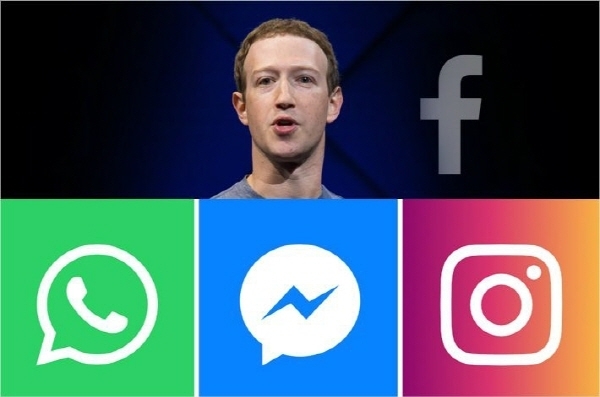 마크 저크버그 페이스북 창업자와 페이스북그룹의 각종 로고들.  사진=로이터