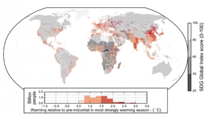 하절기를 기준으로 한 산업화 이전 대비 지구 온도 상승폭 현황. 짙은 붉은 색일수록 상승폭이 높은 지역이다. 사진=IPCC