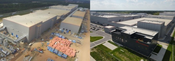 SK이노베이션의 미국 조지아주 배터리 1공장(왼쪽)과 헝가리 배터리 2공장 전경. 사진=SK이노베이션