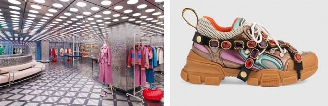 이태원 구찌 가옥 내부(좌), 구찌 플래시 트랙 스니커즈(우) ⓒ 구찌