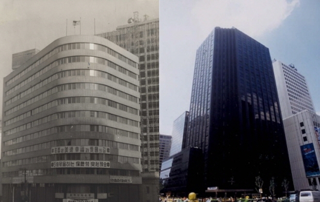 1970년대 '한국상업은행 본점(왼쪽)'과 1980년대 '한일은행' 본점 [자료=우리은행]