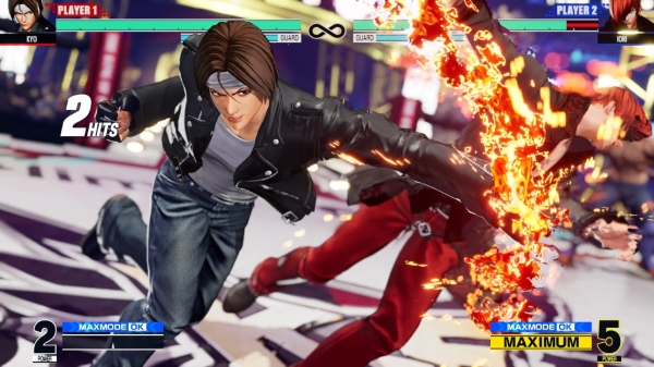 KOF 대표 캐릭터 쿠사나기 쿄(왼쪽)와 야가미 이오리가 나온 'KOF 15' 게임 플레이 화면. 사진=인트라게임즈