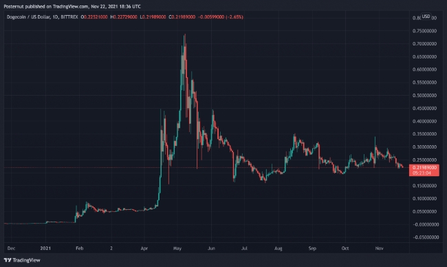 그래픽은 2021년 11월 22일 기준 DOGE/USD 변동 추이.