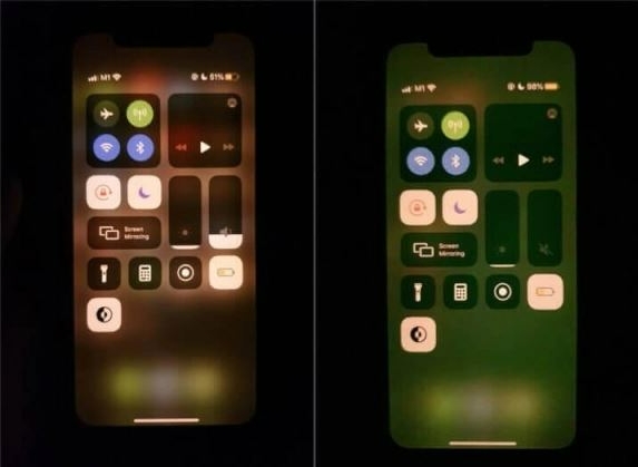 아이폰13의 화면에서 붉게 혹은 녹색으로 색 변형이 나타난다. 