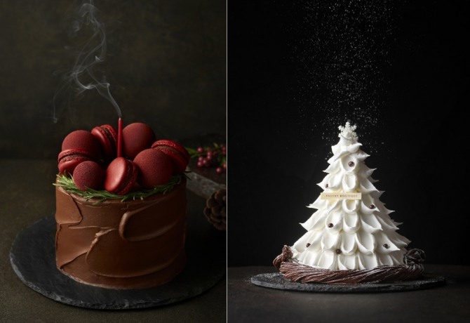 서울신라호텔은 위싱 리스(왼쪽)와 화이트 홀리데이 등 크리스마스 케이크를 판매한다. 사진=호텔신라