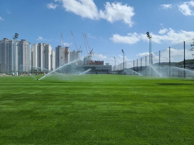 성남축구센터 내 천연잔디 운동장 전경 