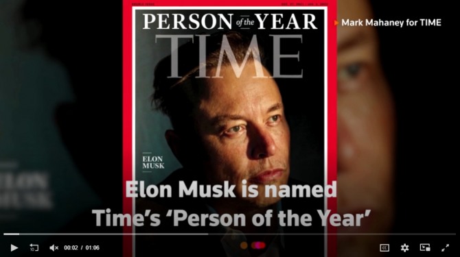 타임지 선정 ‘올해의 인물’로 뽑힌 일론 머스크 테슬라 CEO. 사진=로이터/타임