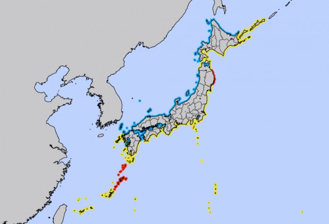 일본 기상청 쓰나미 경보 발령 지역 