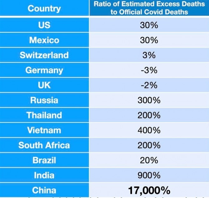 주요 국가별 초과 사망률.