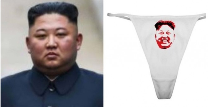 북한 김정은 국무위원장(왼쪽)과 그를 테마로 한 끈 팬티.
