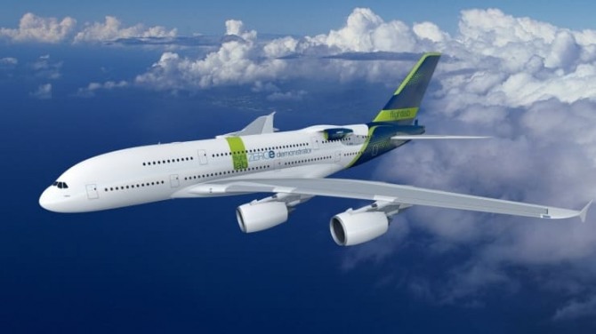 에어버스가 발표한 수소엔진 탑재 항공기의 상상도. 수소엔진은 에어버스 A380 슈퍼점보기의 개량 모델에 적용될 예정이다. 사진=에어버스