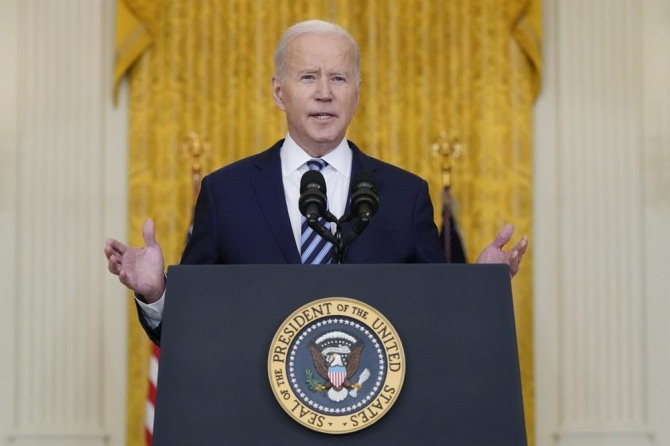 조 바이든 미국 대통령이 24일(현지시간) 백악관에서 러시아에 대한 추가 제재 조처를 발표하고 있다. 사진=AP