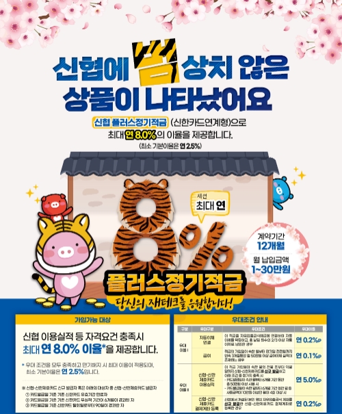 연 8% 금리 적용한 플러스정기적금 출시  [사진=신협]