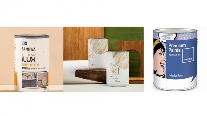 (좌로부터) 삼화페인트 아이럭스, KCC 숲으로 셀프, 노루페인트 팬톤페인트 사진=각 사