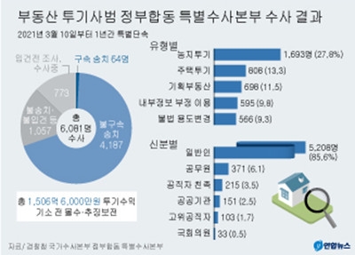 부동산 투기사범 정부합동 특별수사본부 수사 결과. 그래픽=연합뉴스
