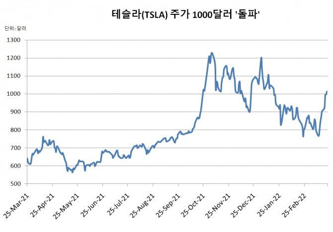 테슬라 주가 그래프