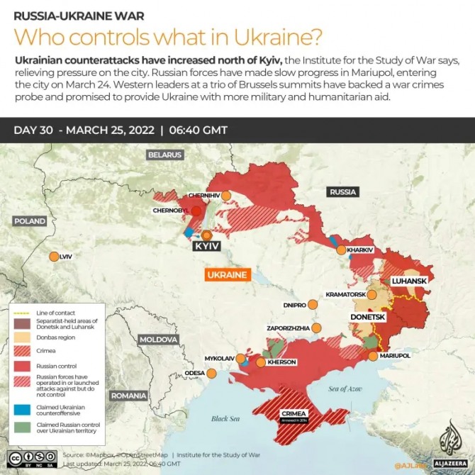 러시아와 우크라이나 전황도. 그래픽=알자지라 제공