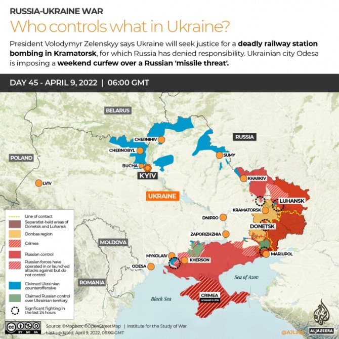 러시아-우크라이나 전황도. 그래픽=알자지라 통신
