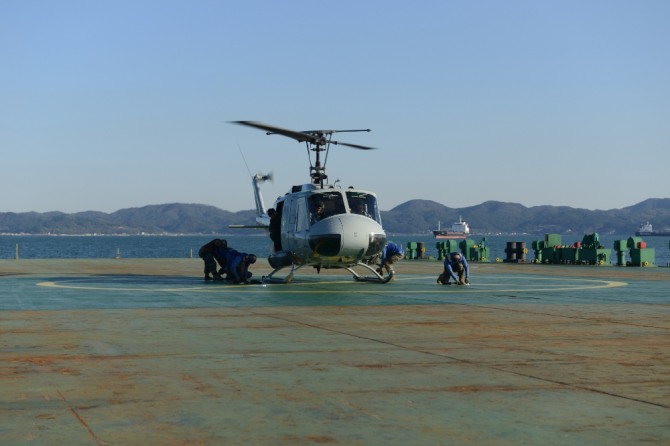 박정희 대통령이 최초로 대통령 전용헬기로 선택한 미국 벨사의 UH-1 헬리콥터. 현재 해병대사령부의 강습헬기로 사용 중이다. 사진=해병대사령부