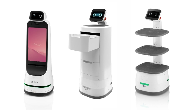 (왼쪽부터) LG 클로이 가이드봇, LG 클로이 서브봇(서랍형), LG 클로이 서브봇(선반형) 제품 이미지. 사진=LG전자