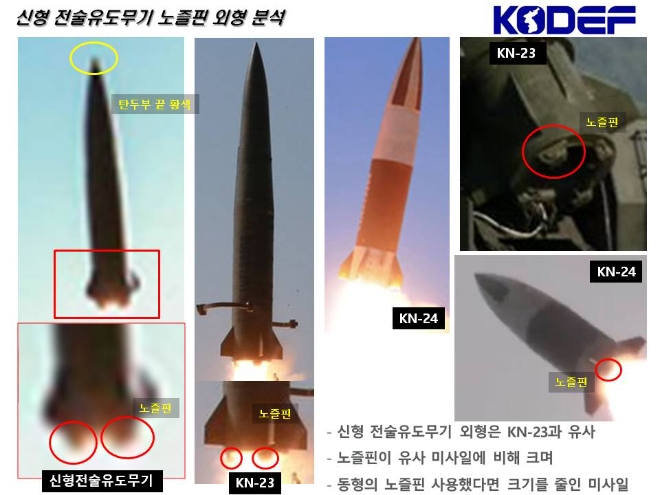 북한판 에이태큼스(ATACMS)로 불리는 KN-24 전술형 다탄두 미사일. 사진=뉴시스·신종우 한국국방연구포럼 제공