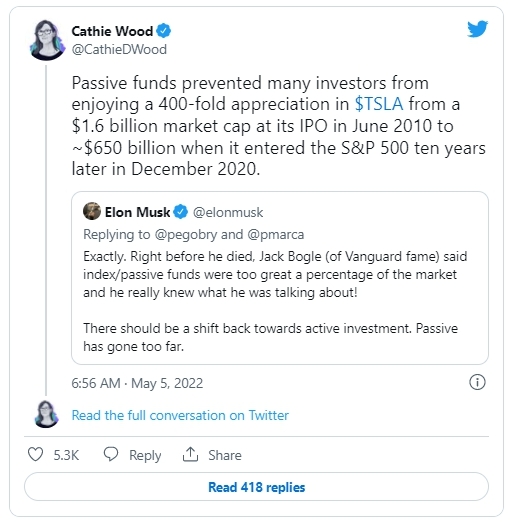 캐시 우드의 트윗. 사진=트위터