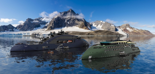 노르웨이의 글로벌 선박설계업체 울스테인이 공개한 극지방 충전선 '토르(왼쪽)'와 빙해선 씨프의 개념도. 두 선박은 모두 용융염 방식의 토륨 소형원자로를 동력원으로 사용하게 된다. 사진=울스테인