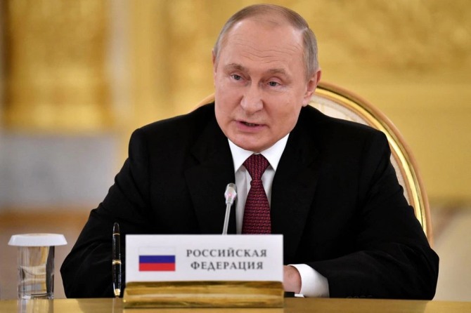 블라디미르 푸틴 러시아 대통령이 16일(현지시간) 집단안보조약기구(CSTO) 정상회의에서 연설하고 있다. 사진=로이터