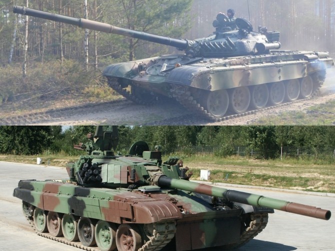 폴란드의 주력전차들. 위는 T-72 전차, 아래는 T-72 전차를 현대화한 PT-91 전차. 사진=위키