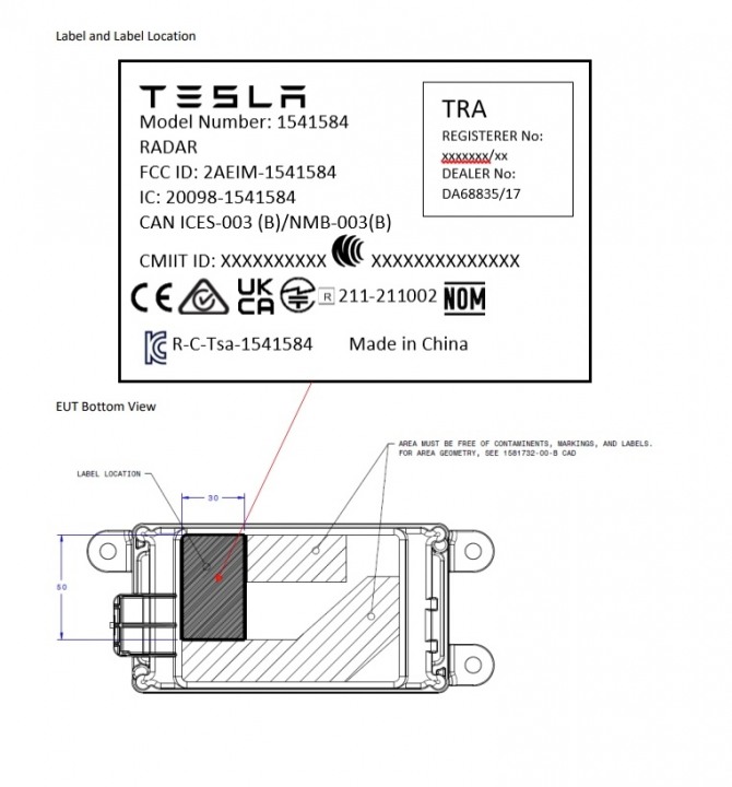 테슬라가 새로 개발해 최근 사용승인을 신청한 것으로 알려진 전기차용 레이다 센서. 사진=일렉트렉