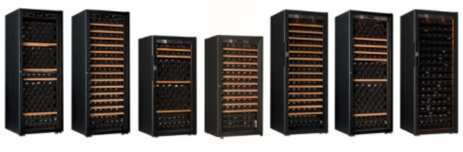 유로까브 와인셀러 신제품, 좌측부터 프리미어 2모델, 퓨어 4모델, 레블레이션 1모델. 사진=캐리어냉장