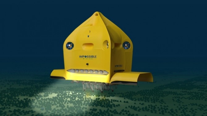 미국 스타트업 임파서블 마이닝의 해저 채굴 로봇 모형. 사진=임파서블 마이닝 