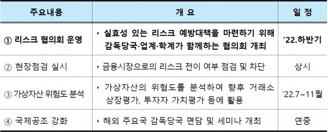 2022년 하반기 가상자산시장 리스크 분석 주요내용 [자료=금융감독원]