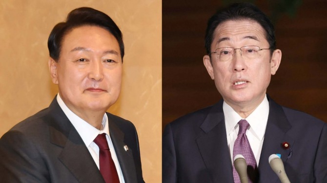 윤석열 대통령(왼쪽)과 기시다 일본 총리. 사진=연합뉴스TV 제공