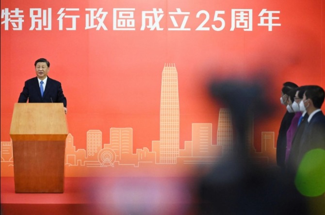 중국 시진핑 국가주석이 홍콩 반환 25주년 기념식에서 일국 양제를 강조했다. 사진=로이터