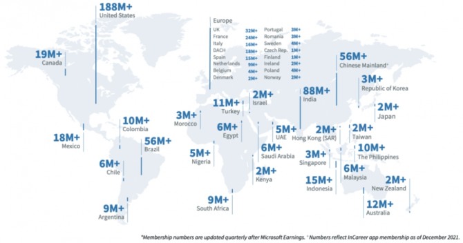 전세계 링크드인 회원 분포. 사진=링크드인