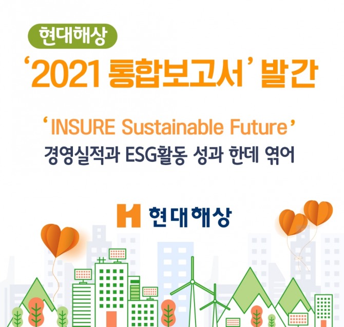 현대해상이 지난해 한 해 동안의 경영실적과 ESG(환경·사회·지배구조) 활동을 종합한 '2021 현대해상 통합보고서- INSURE Sustainable Future(인슈어 서스테이너블 퓨처)'를 발간했다. 사진=현대해상