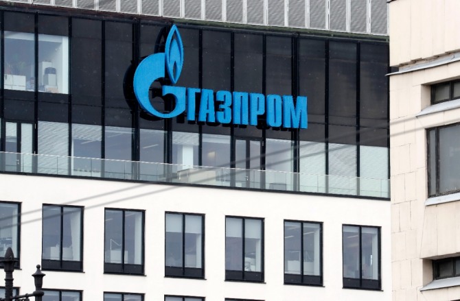 러시아 가스프롬 본사 건물 로고.사진=연합