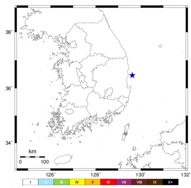 11일 오후 4시 28분 35초 경북 영덕군 동북동쪽 24km 해역에서 규모 2.4의 지진이 발생했다고 기상청이 밝혔다.사진=기상청
