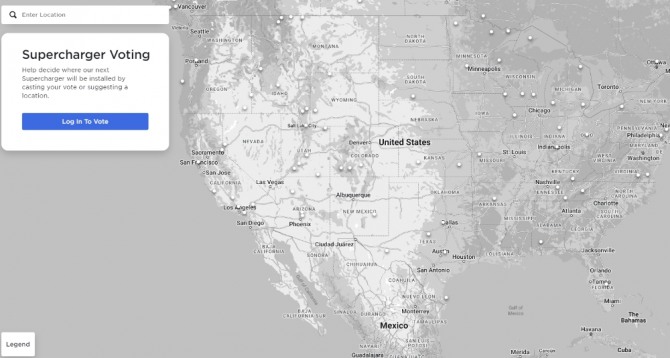 미국의 슈퍼차저 설치 청원 대상 지역. 사진=테슬라