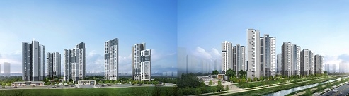 파주운정 경남아너스빌 디원(좌), 리버(우) 투시도 사진:동아건설산업, 삼환기업