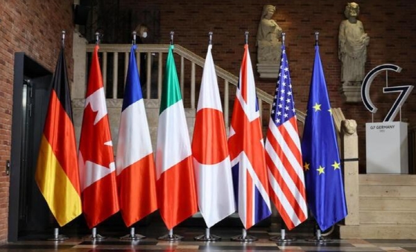 3일(현지시간) 독일 뮌헨에서 열린 G7회의 국가들의 국기. 사진=로이터