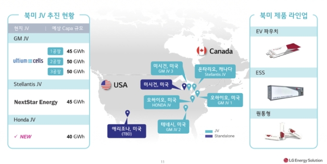 LG에너지솔루션의 2022년 북미 지역 조인트벤처 추진 현황. 출처=LG에너지솔루션