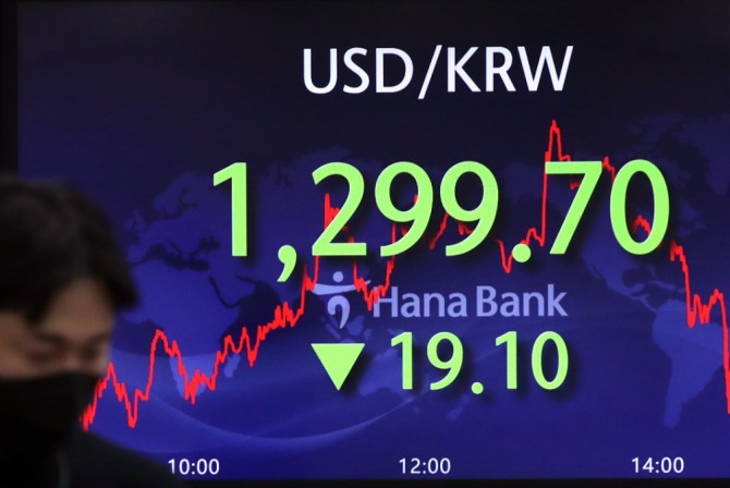 1일 서울 중구 하나은행 딜링룸에 원·달러 환율이 표시돼 있다. 사진=연합뉴스