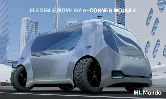 HL만도가 CES 2023에서 공개한 일렉트릭 코너 모듈(e-corner module). 사진=HL만도